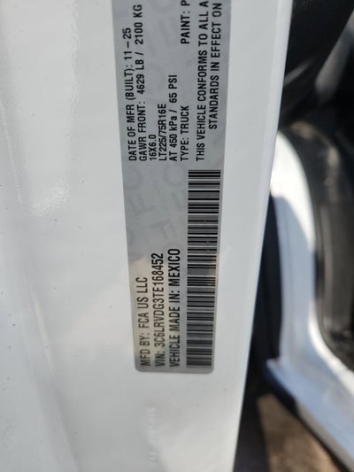 2026 RAM Promaster RAM PROMASTER 2500 TRADESMAN CARGO VAN HIGH ROOF 159' WB