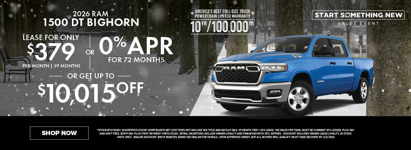 Lease a 2026 RAM 1500 for $379/mo or 0% APR or Get Up To $10,015 Off
