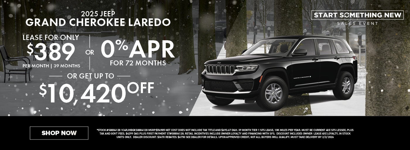 Lease a 2025 Jeep Grand Cherokee for $389/mo or 0% APR or Up To $10,420 Off