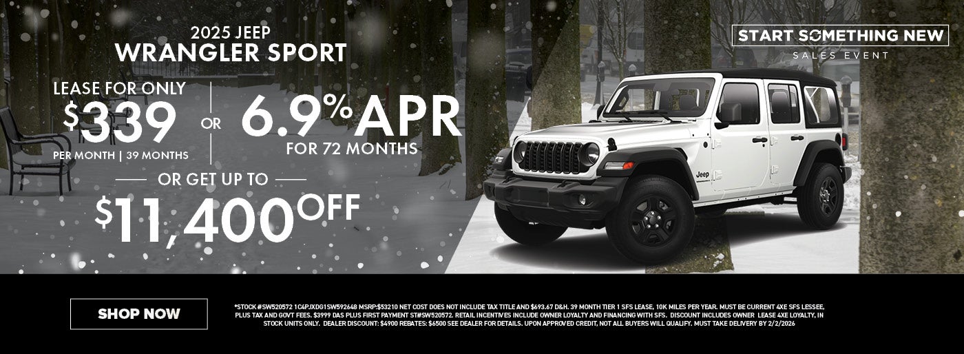 Lease a 2025 Jeep Wrangler for $339/mo or 6.9% APR or Up To $11,400 Off